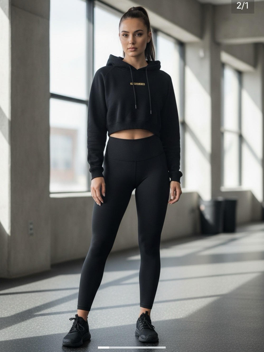 Alphalete Black Cropped Hoodie with Gold Logo Patch Size Medium Athleisure